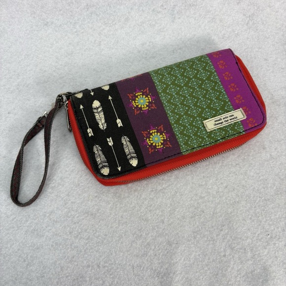 Natural Life-Wristlet/Wallet/Clutch-Feather-Floral-Bohemian-Multicolor - Picture 1 of 6